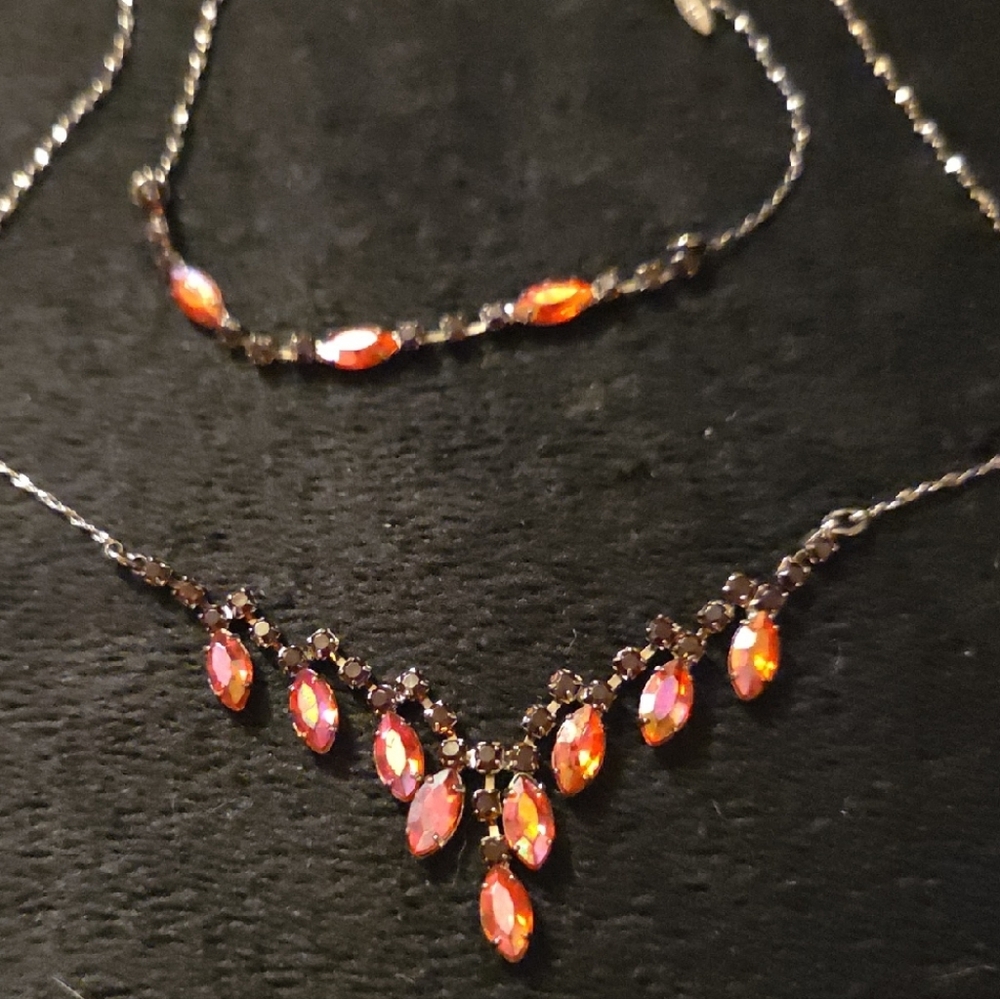 Vintage Avon Firery Red AB Rhinestone Necklace and Bracelet Set